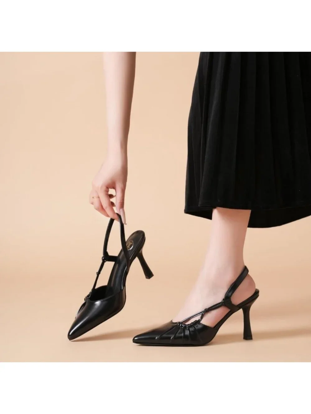Chic Pointed Toe Slingback Heels, Ruched Design, 3.2